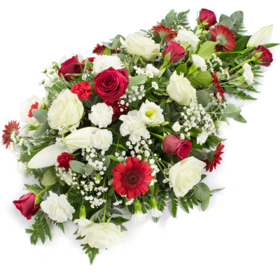 Single Ended Spray SYM-301 - This red and white single ended spray is handmade by our talented florists using the freshest flowers to guarantee a loving tribute. Same day delivery may not be possible on this design – please contact us to discuss your requirements. Single Ended Spray SYM-301 - This red and white single ended spray is handmade by our talented florists using the freshest flowers to guarantee a loving tribute. Same day delivery may not be possible on this design – please contact us to discuss your requirements.