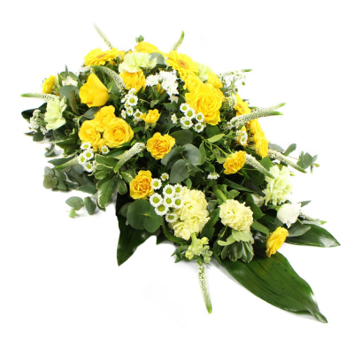 Single Ended Spray SYM-302 - This single ended spray is made using a mix of fresh yellow and white flowers. Same day delivery may not be possible on this design – please contact us to discuss your requirements. Single Ended Spray SYM-302 - This single ended spray is made using a mix of fresh yellow and white flowers. Same day delivery may not be possible on this design – please contact us to discuss your requirements.