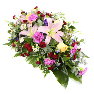 Single Ended Spray SYM-307 - This single ended spray is made using a selection of mixed colour flowers, specifically chosen by our florists. Same day delivery may not be possible on this design – please contact us to discuss your requirements. Single Ended Spray SYM-307 - This single ended spray is made using a selection of mixed colour flowers, specifically chosen by our florists. Same day delivery may not be possible on this design – please contact us to discuss your requirements.