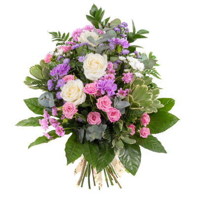 Tied Sheaf SYM-339 - This tied sheaf is lovingly made using pink, lilac and white flowers by our specialist florists. Tied Sheaf SYM-339 - This tied sheaf is lovingly made using pink, lilac and white flowers by our specialist florists.