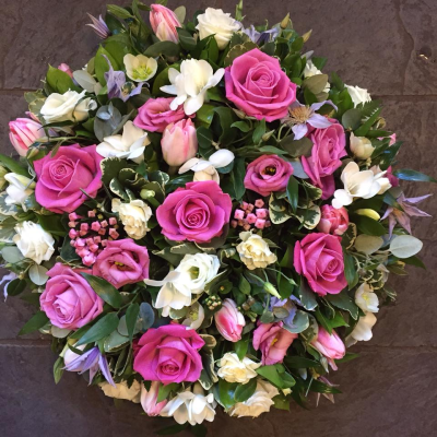 Posy SYM-346 - A lovely red and pink classic funeral posy handmade to order by our funeral tribute specialists and delivered by hand. Posy SYM-346 - A lovely red and pink classic funeral posy handmade to order by our funeral tribute specialists and delivered by hand.