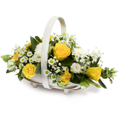 Basket SYM-347 - A basket arrangement made using yellow and white flowers. Basket SYM-347 - A basket arrangement made using yellow and white flowers.